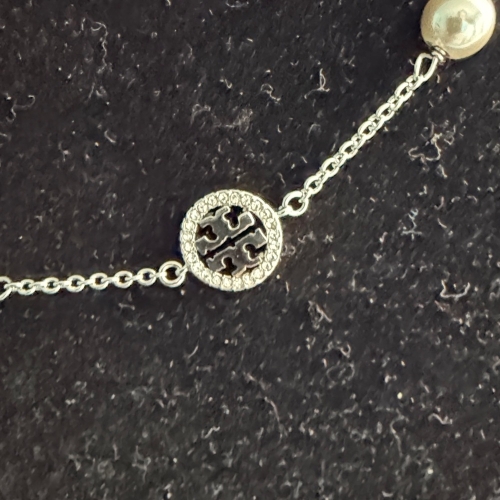 Tory Burch Miller SilverTone Pavé Pearl Short Necklace - Picture 4 of 6